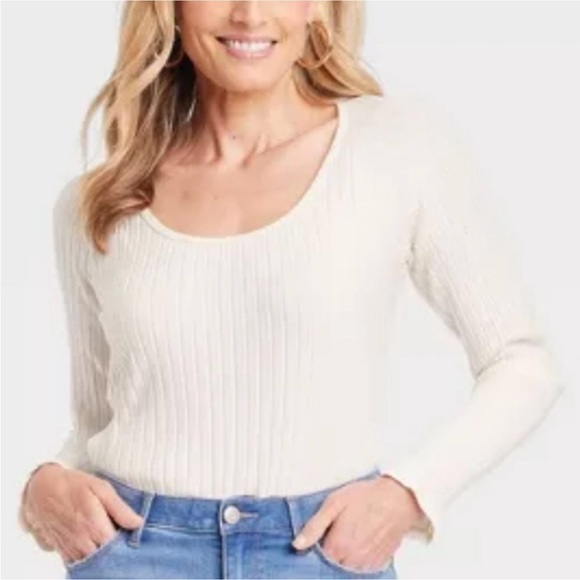 NWT Knox Rose Slim Fit Ribbed Knit Scoop Neck Stretchy Long Sleeve Top, Size XL - Picture 2 of 7